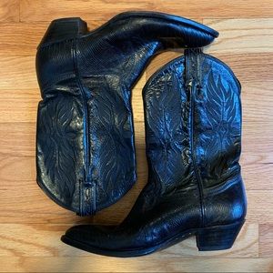 TONY LAMA - Black Genuine Leather Cowboy Boots